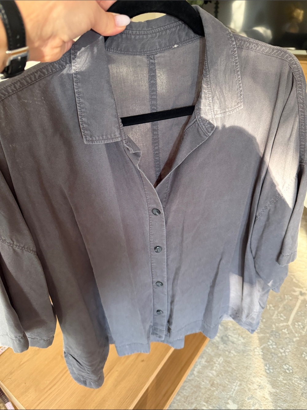 Everlane Tencel Washed Charcoal Short-Sleeve Button-Up
